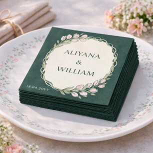 Elegent Floral Green Pink Tulip Minimal Napkins