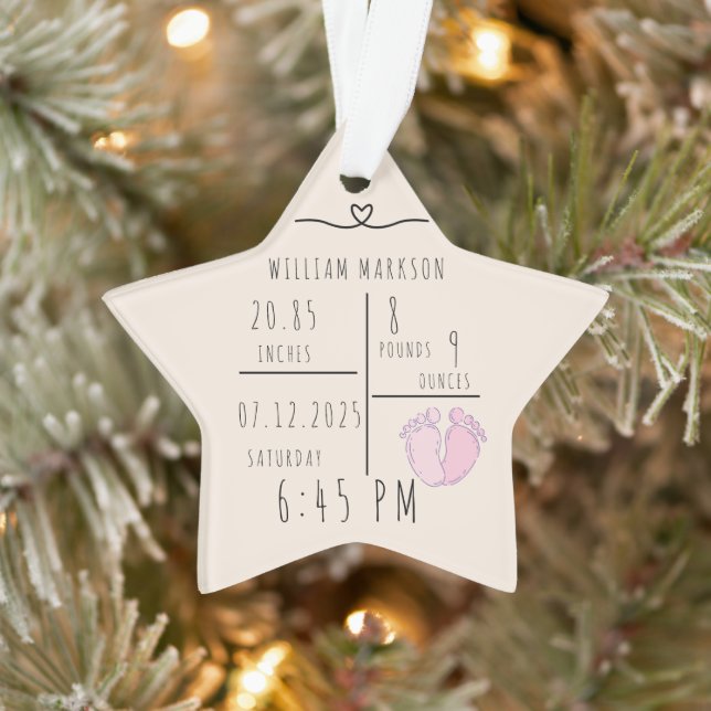 Elegent Minimal Baby Name Script & Birth Stats  Ornament (Tree)