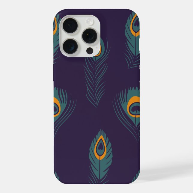 Elegent peacock feather pattern iphone 15 pro max. case (Back)