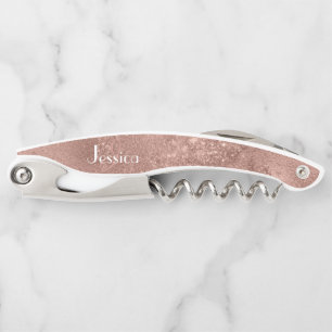 Elegent Pink Glitter Monogram Bridesmaid Waiter's Corkscrew