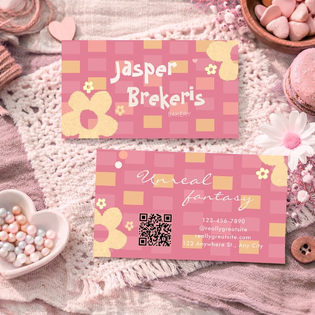 Elegent Retro Chic Pink Daisy Cute  Business Card (Creator Uploaded)