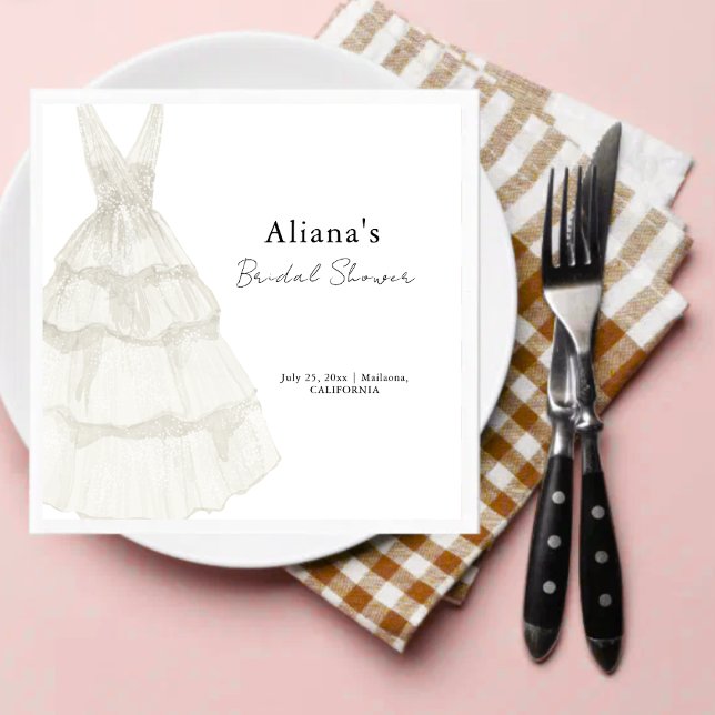 Elegent Simple White Wedding Gown Bridal Shower Napkins (Creator Uploaded)