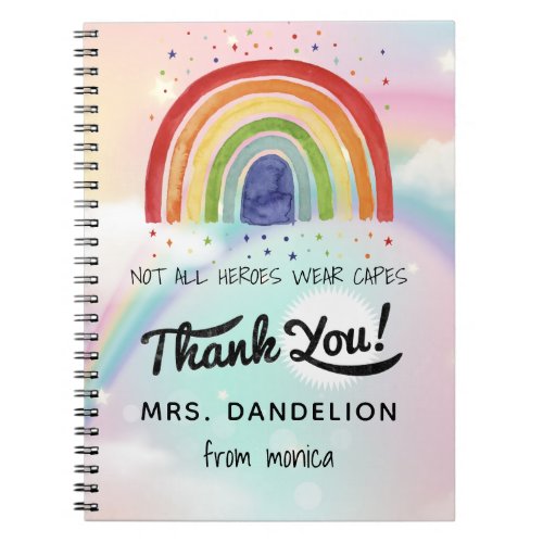 Elegent watercolor rainbow teacher thank you gift  notebook