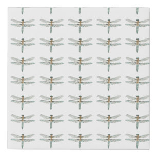 ELEGENT WHITE AND OLIVE DRAGONFLY PATTERN FAUX CANVAS PRINT