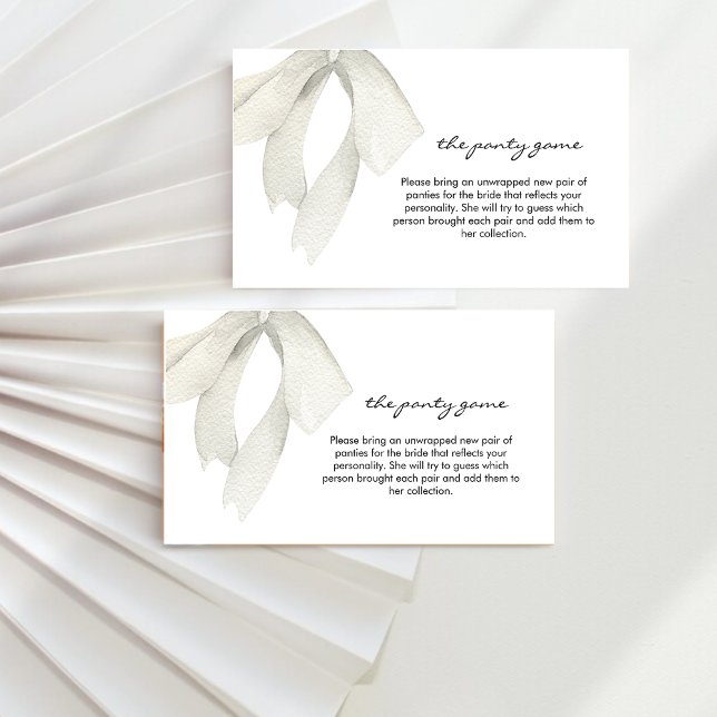  Elegent white Bow Bridal Shower The Panty Game Enclosure Card (Creator Uploaded)