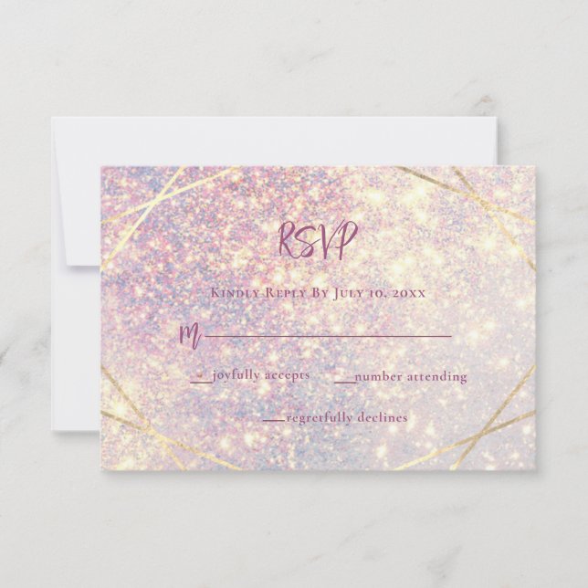 Elegnant Pink Lavender Glitter Sparkle Wedding RSVP Card (Front)
