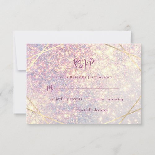 Elegnant Pink Lavender Glitter Sparkle Wedding RSVP Card