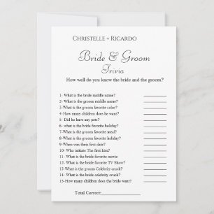 Elegnat bride & groom trivia bridal shower game announcement