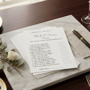 Elegnat bride & groom trivia bridal shower game announcement