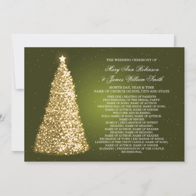 Elegnat Christmas Wedding Program Gold Green (Front)