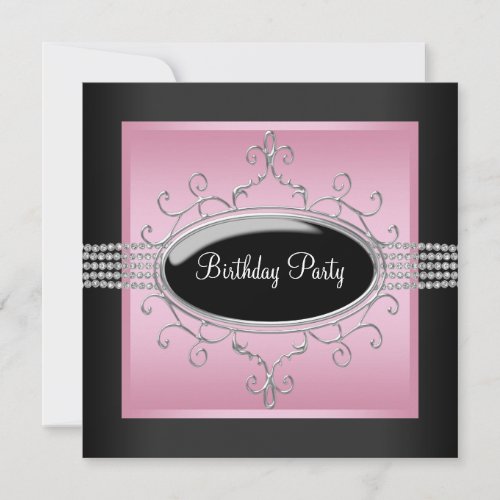 Elegnat Pink Black Birthday Party Invitations