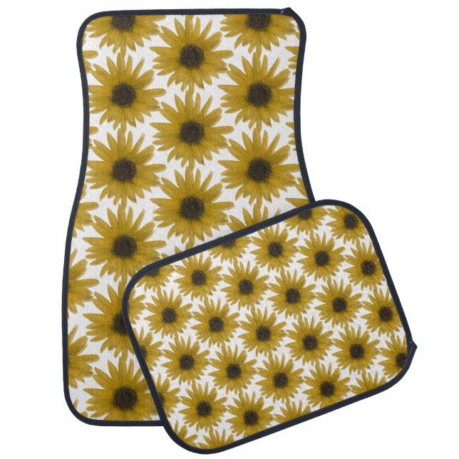 Elegnat Sunflower Buds Pattern White Car Floor Mat (Set)