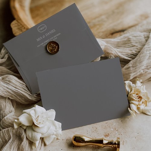 Elegnt Chic Graphite Gray Wedding Monogram Envelope