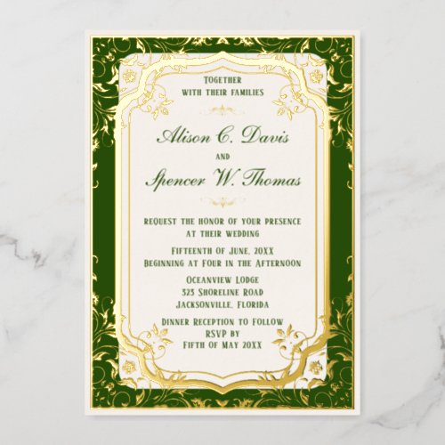 Elegrant Green Wedding  Foil Invitation