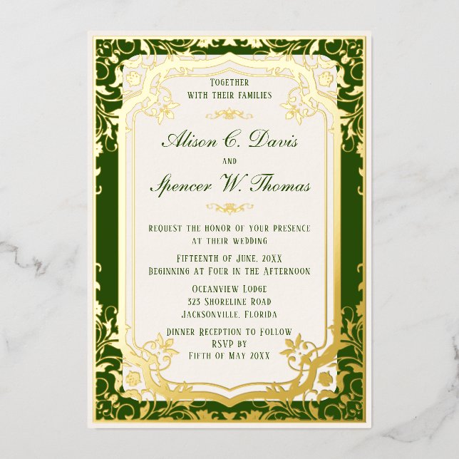 Elegrant Green Wedding  Foil Invitation (Front)