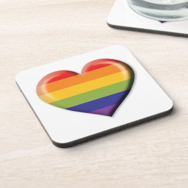 Elelgant Minimalist Rainbow Heart Design Beverage Coaster (Left Side)