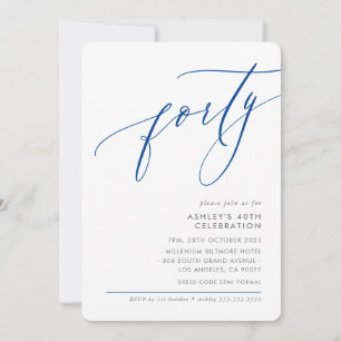 ELELGANT modern Calligraphy 40th party royal blue Invitation