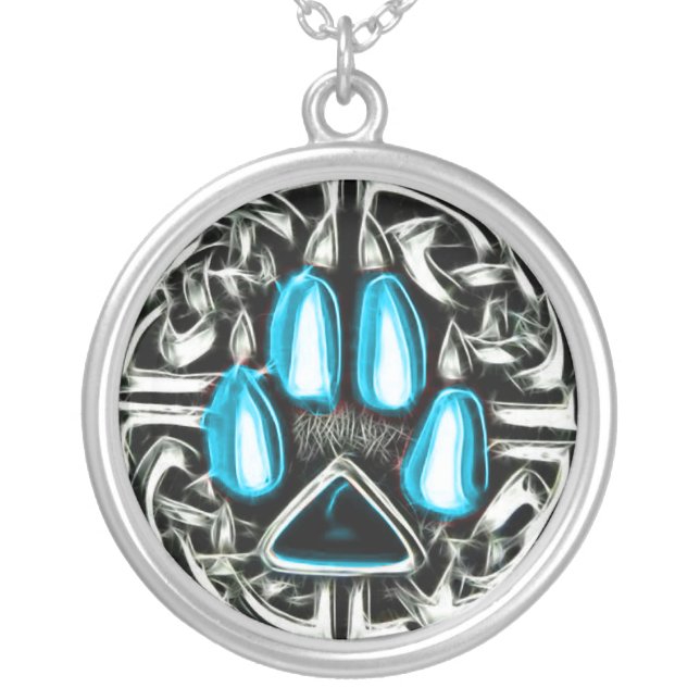 Element of Water Werewolf Protection Symbol Amulet Silver Plated Necklace (Front)