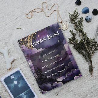 Elemental Balance Purple Night Sky Pagan Prayer Notebook