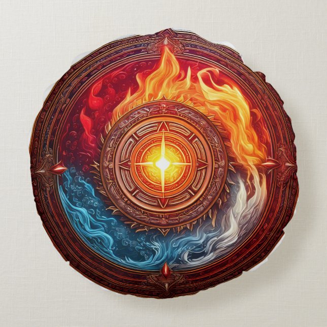 Elemental Circle Of Power Round Pillow (Back)