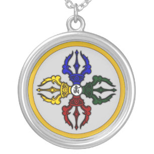 Elemental Dorje Rods of Riches Magick Medallion Silver Plated Necklace