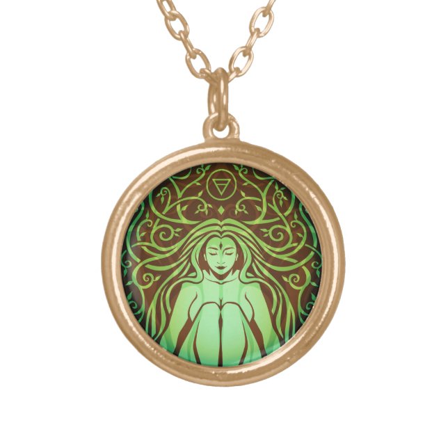 Elemental Earth Spirit, Mother Earth, Gia Goddess Gold Plated Necklace (Front)
