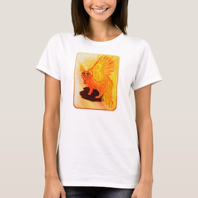 Elemental Fire Cat Phoenix Cat Art Fantasy T-Shirt (Front)