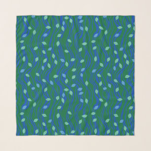 Elemental Flow Emerald Green Cobalt Blue w Leaves Scarf