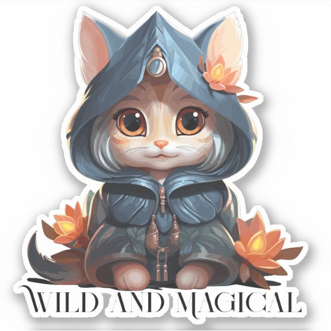 Elemental Sorceress Cat - "Wild and Magical" Sticker (Front)