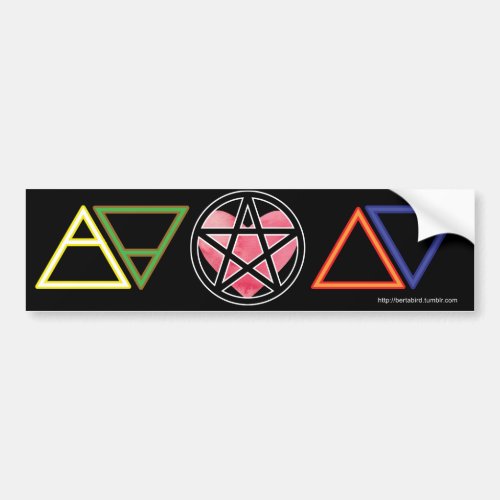 Elemental symbols with heart and pentacle bumper sticker