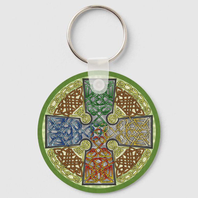 Elemental-Textured Celtic Cross Medallion Keychain (Front)