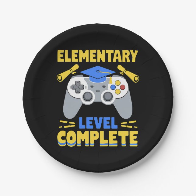 Elementary Level Complete Gaming Gamer Graduation Paper Plates (Front)