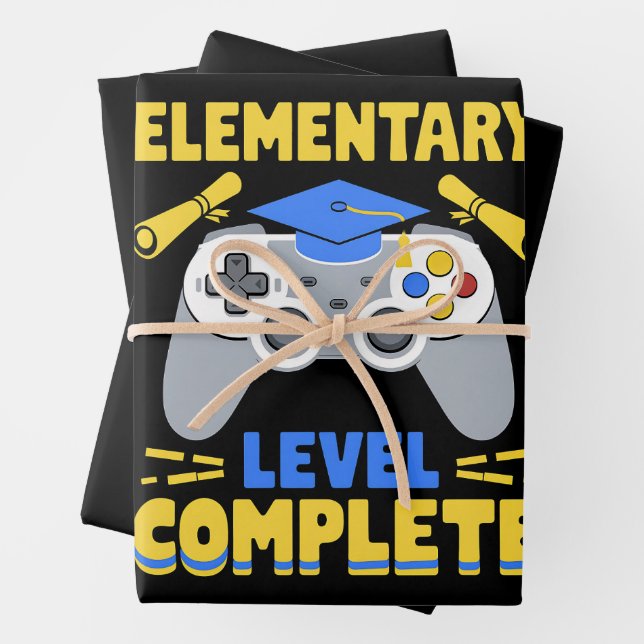 Elementary Level Complete Gaming Gamer Graduation Wrapping Paper Sheets (In situ)