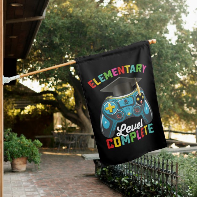 Elementary Level Complete Graduation Gaming Gamer House Flag (In SItu)