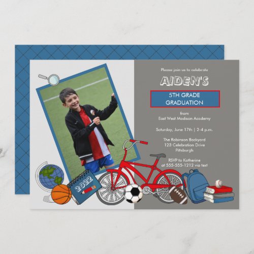 Elementary Photo Boy Graduation Party Invitation