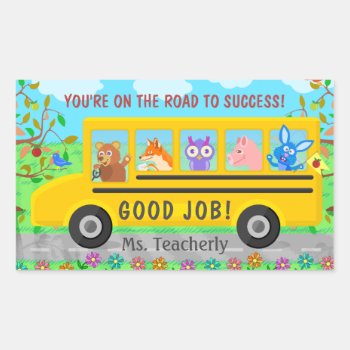 Elementary School Cute Bus Road To Success Class Rectangular Sticker by HaHaHolidays at Zazzle