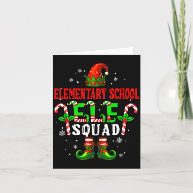 Elementary School Elf Squad Xmas Elf Hat Scute Ss  Card (Front)