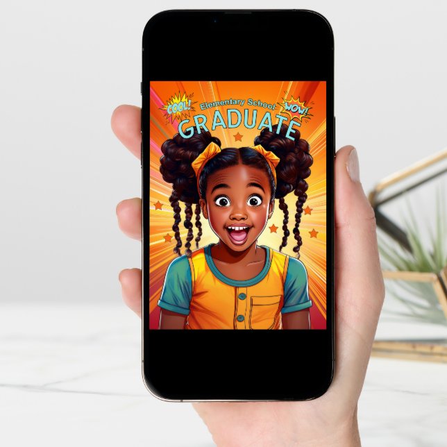 Elementary School Graduate African American Girl Card (Front Digital)