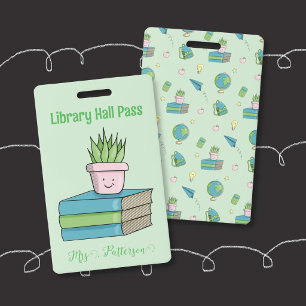 Elementary School Library Books Doodle Hall Pass Badge