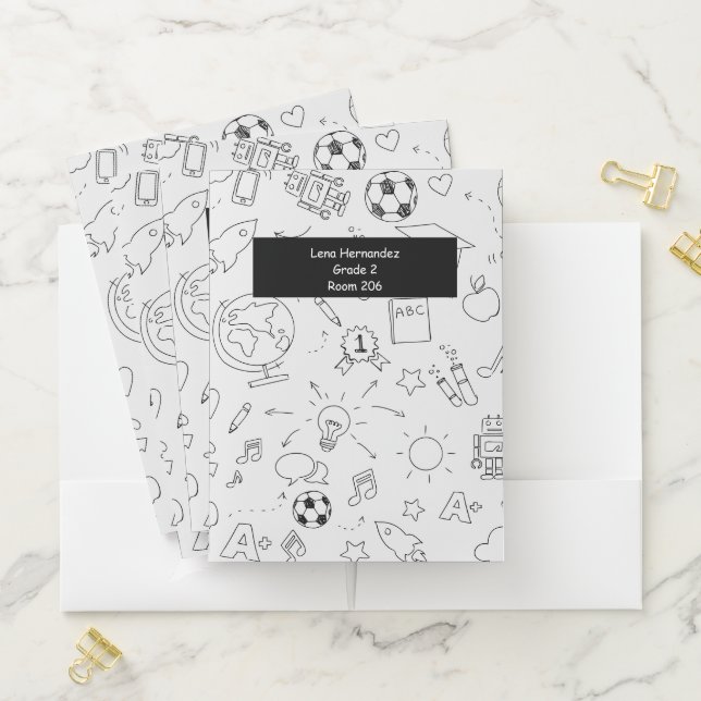 Elementary School Personalized White & Black Pocket Folder (In Situ)