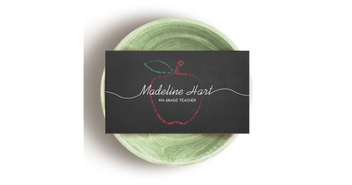 Elementary School Teacher Red Apple Chalkboard Business Card | Zazzle