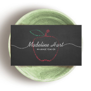 Elementary School Teacher Red Apple Chalkboard  Business Card