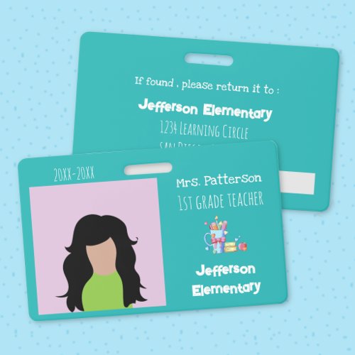 Elementary School Teacher Teal Photo ID Badge