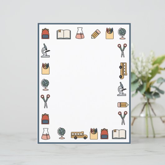 Elementary School Theme Teacher Bus Book Globe  (Standing Front)