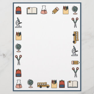 Elementary School Theme Teacher Bus Book Globe Letterhead