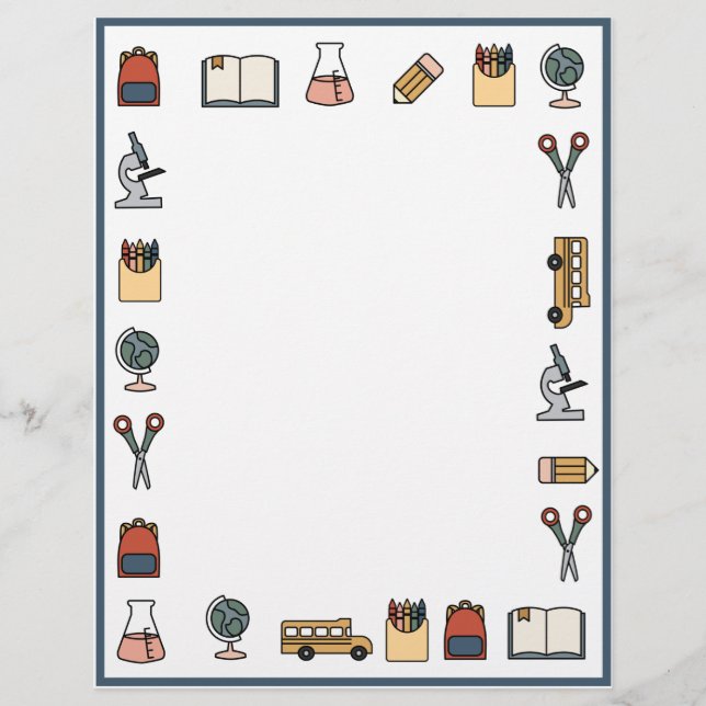 Elementary School Theme Teacher Bus Book Globe  Letterhead (Front)