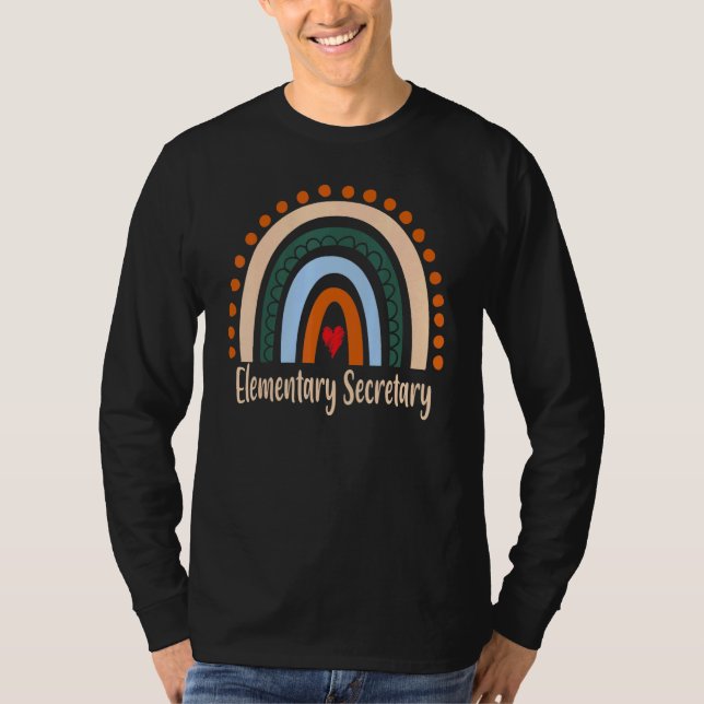 Elementary Secretary Boho Rainbow Graduation Thank T-Shirt (Front)
