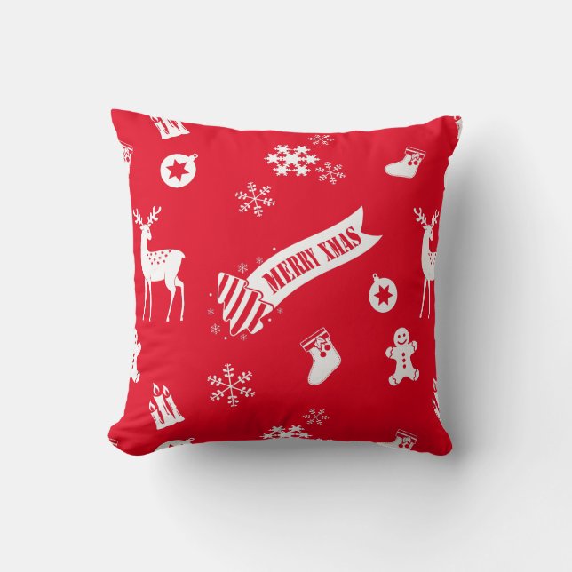 Elements of Christmas Red Throw Pillow (Front)