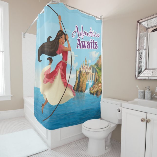 Elena | Adventure Awaits Shower Curtain (In Situ)