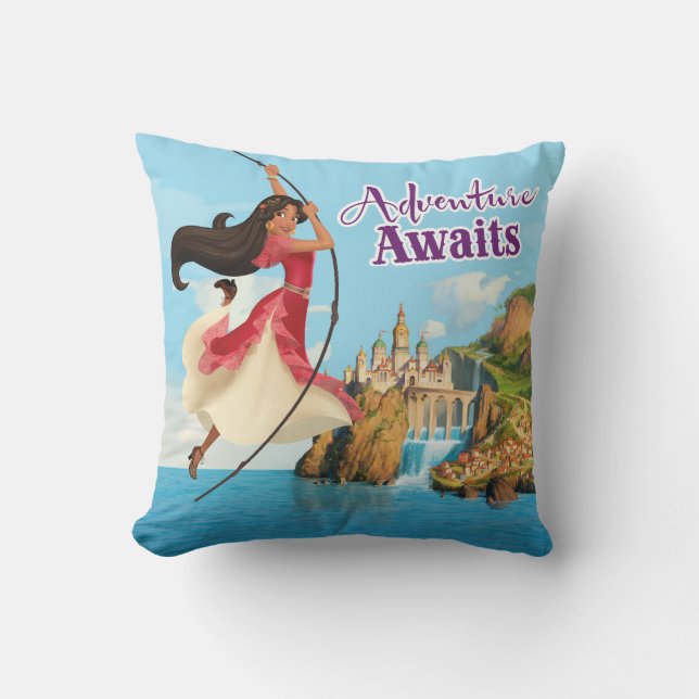 Elena | Adventure Awaits Throw Pillow (Front)